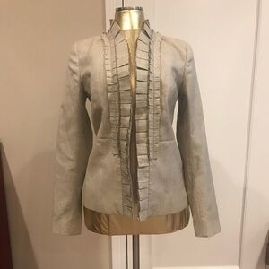 Classiques Entier Beige & Gold Thread Ruffle Blazer for Office & Evening
